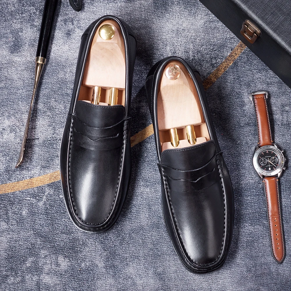 Men’s Dress Genuine Leather Shoes Slip-on Man Shoes Formal Business Casual Ho…