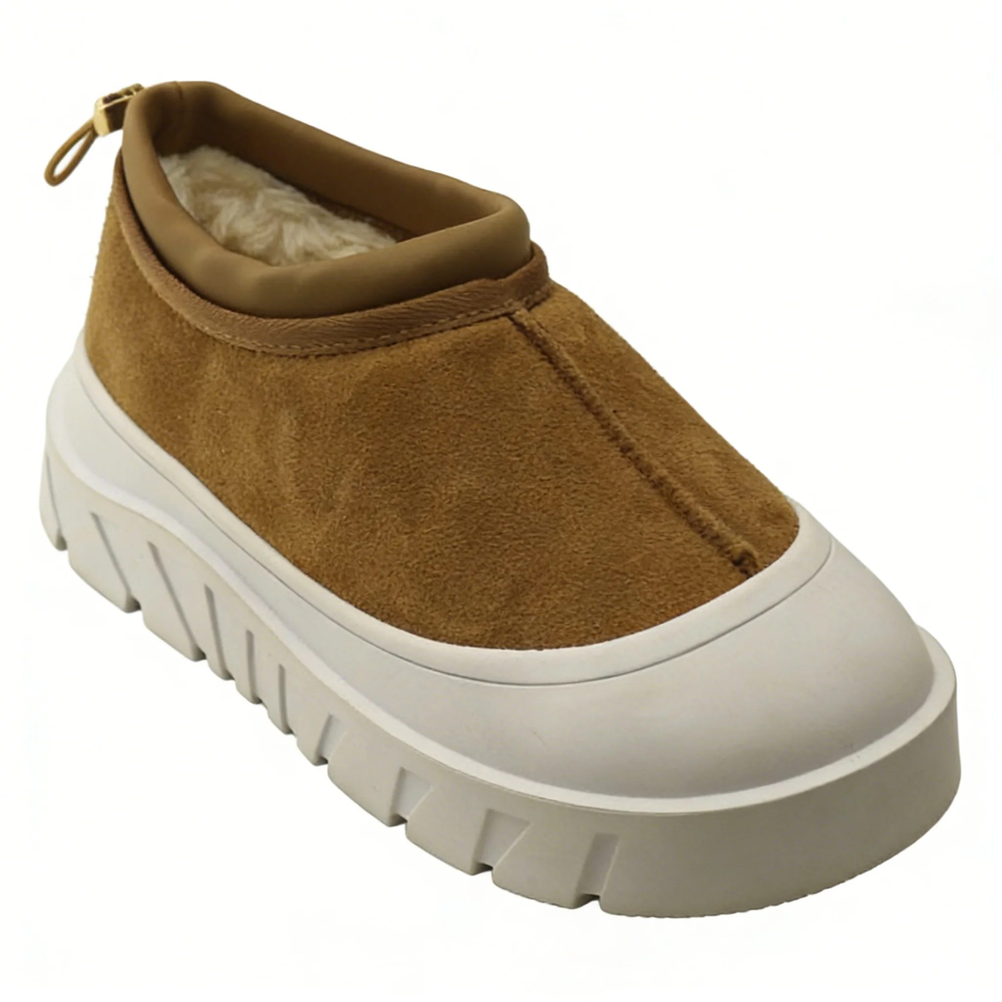 Wholesale Brown Platform Winter Warm Shoes Faux Fur Lining Thick Rubber Sole Slip-On Design Custom Logo & Style